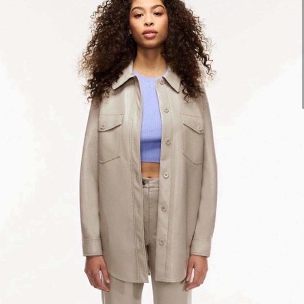 Aritzia Ganna Vegan Leather Shacket / Shirt Jacket - Light Taupe, XS
